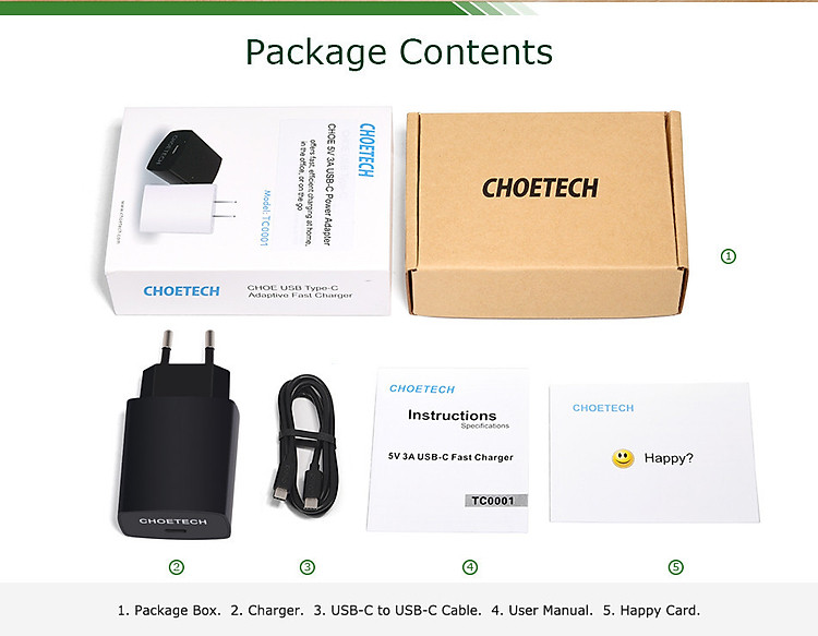 (Tặng dây sạc) Bộ cóc củ sạc nhanh 15W chuẩn PD 3.0 Type-C hiệu CHOETECH TC0001 cho điện thoại / máy tính bảng / Macbook iPhone Samsung Huawei Xiaomi Oppo Nokia Trang bị chip sạc thông minh (Đính kèm 1 dây sạc Type-C to Type-C) - Hàng chính hãng