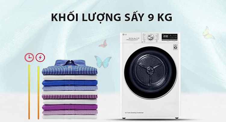 Máy sấy LG 9 Kg DVHP09W-Khối lượng sấy 9 kg, phù hợp cho gia đình đông thành viên trên 4 người Máy sấy LG 9 Kg DVHP09W-Khối lượng sấy 9 kg, phù hợp cho gia đình đông thành viên trên 4 người