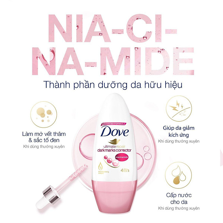 Lăn Khử Mùi Giảm Thâm Vitamin B3 (Niacinamide) Dove Ultimate Repair Antiperspirant Roll On