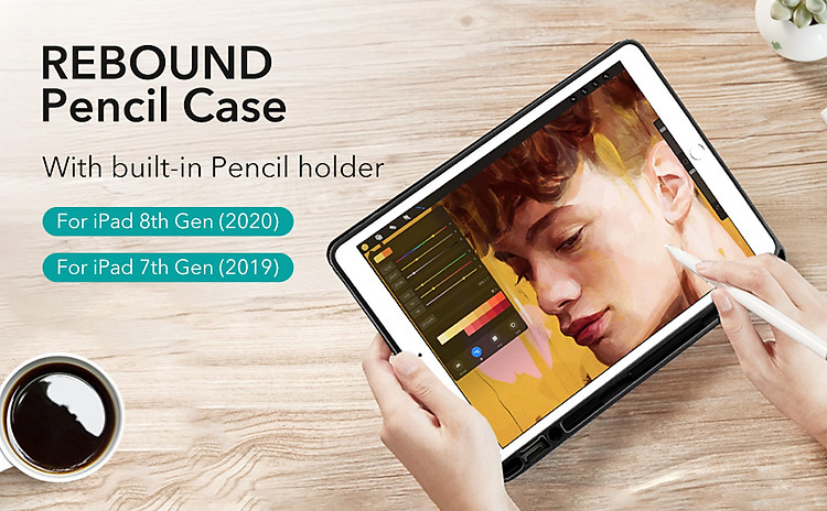 Bao da cho iPad Gen 8 10.2 2020 ESR Rebound Pencil Slim Smart Case (Có khe cắm bút Apple Pencil) - Hàng Nhập Khẩu
