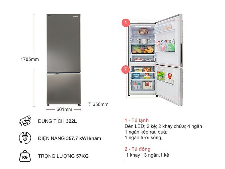 TỦ LẠNH PANASONIC 322 LÍT NR-BV360QSVN