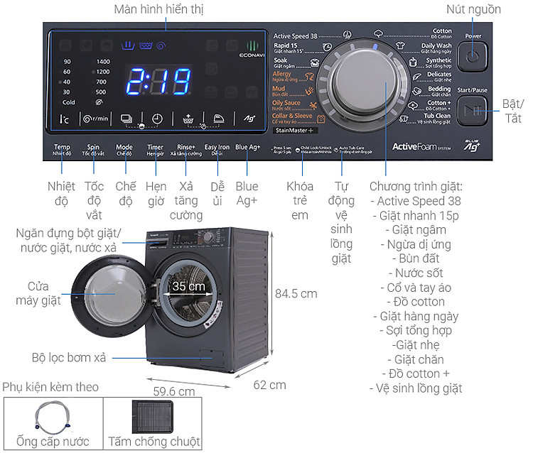 Thông số kỹ thuật Máy giặt Panasonic Inverter 9.5 Kg NA-V95FX2BVT