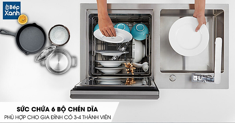 Sức chứa 6 bộ chén dĩa ủa máy rửa chén tích hợp chậu rửa WQP6-890F3