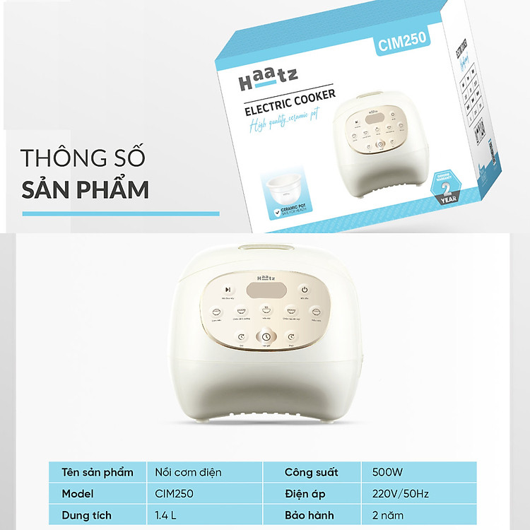 Nồi cơm điện tử ruột sứ Haatz Hàn Quốc CIM250