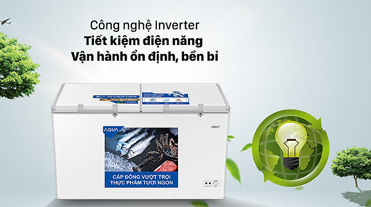 Tủ đông AQUA Inverter 319 lít AQF-C4201E - Công nghệ Inverter tiết kiện điện, vận hành êm