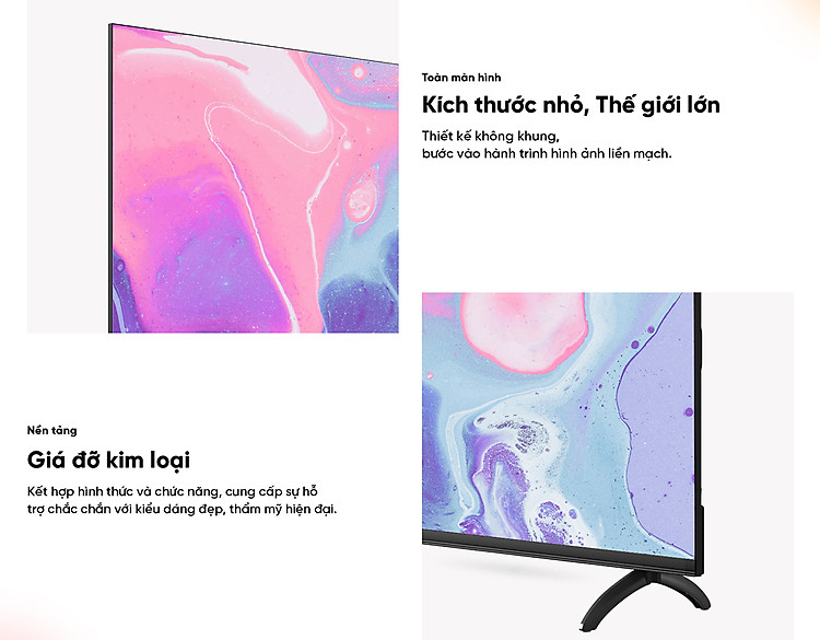 Chân đế và khung viền tivi được chế tác bằng kim loại cứng cáp