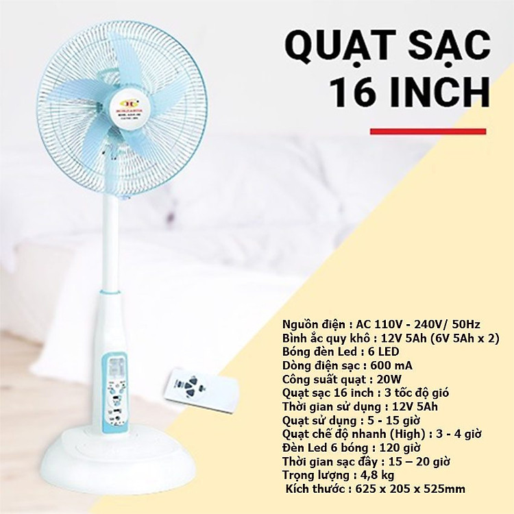 Quạt sạc tích điện Honjianda HJD-FL 602 (Bình 12V5Ah) - Hàng chính hãng