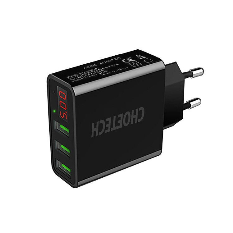 Cóc củ sạc nhanh 3 cổng USB hiệu CHOETECH C0026US cho điện thoại / máy tính bảng Samsung iPhone Huawei Oppo Xiaomi (sạc nhanh 2.4A / Port, 3 Port USB, Max 3A, trang bị LED hiển thị) - hàng chính hãng