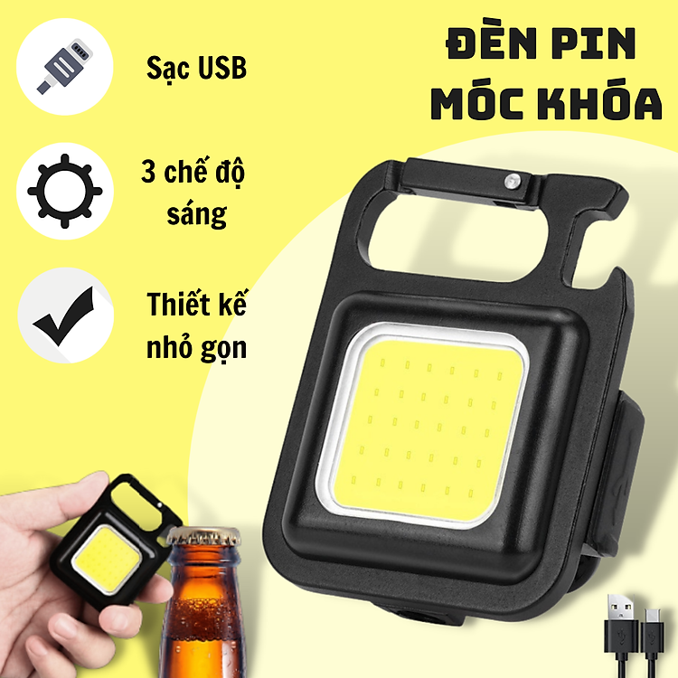 Móc Khóa Kiêm Đèn Led Mini COB Flash Đa Năng 5 In 1 3 Chế Độ Sáng Sạc Type  C Chống Thấm Nước Đèn Siêu Sáng Từ Tính Mạnh. Móc Khóa Đa