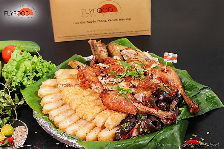 Gà quay bó xôi đậu xanh