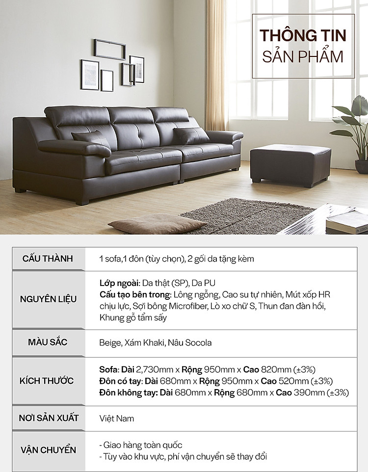 sf315 - ghế sofa da thật 4 chỗ ngồi kèm đôn không tay 7