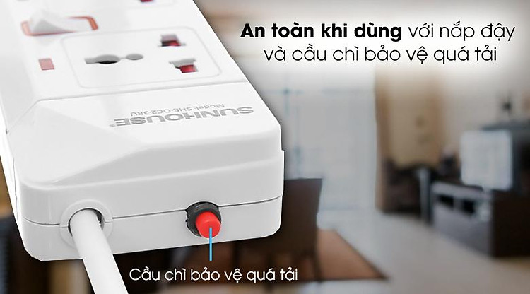 Ổ cắm điện Sunhouse 2 USB 3 lỗ 3 chấu 2.5m SHE- OC2-3RU - Đảm bảo an toàn