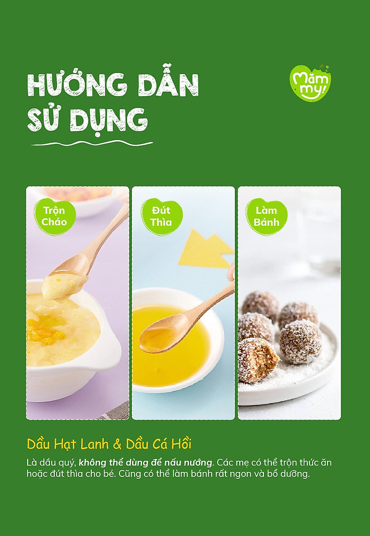 combo 2 dầu cá hồi, 1 dầu hạt lanh ăn dặm bổ não mămmy giàu dha,omega 3