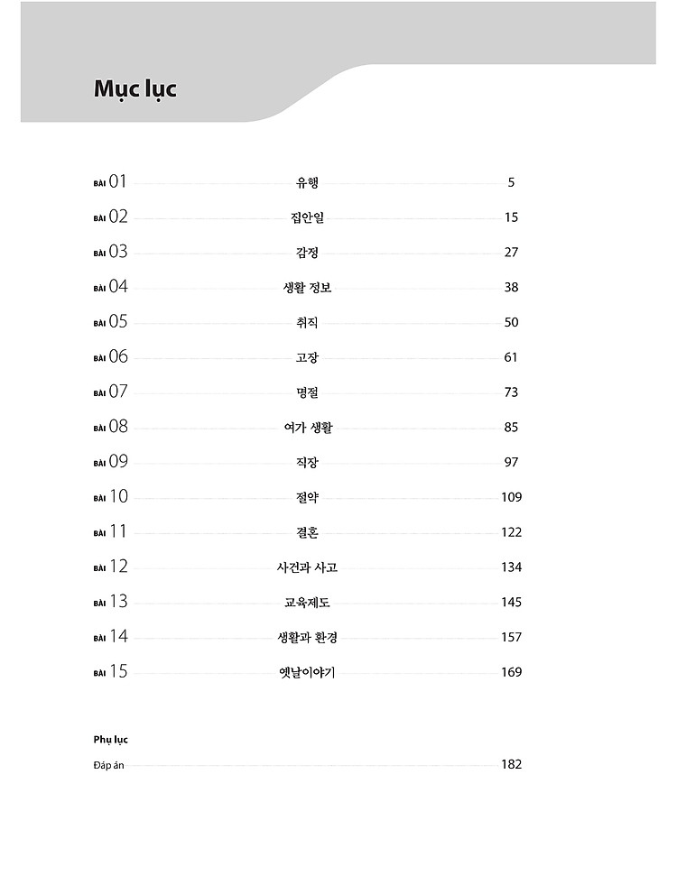 Mục lục sách bài tập Tiếng Hàn tổng hợp trung cấp 4