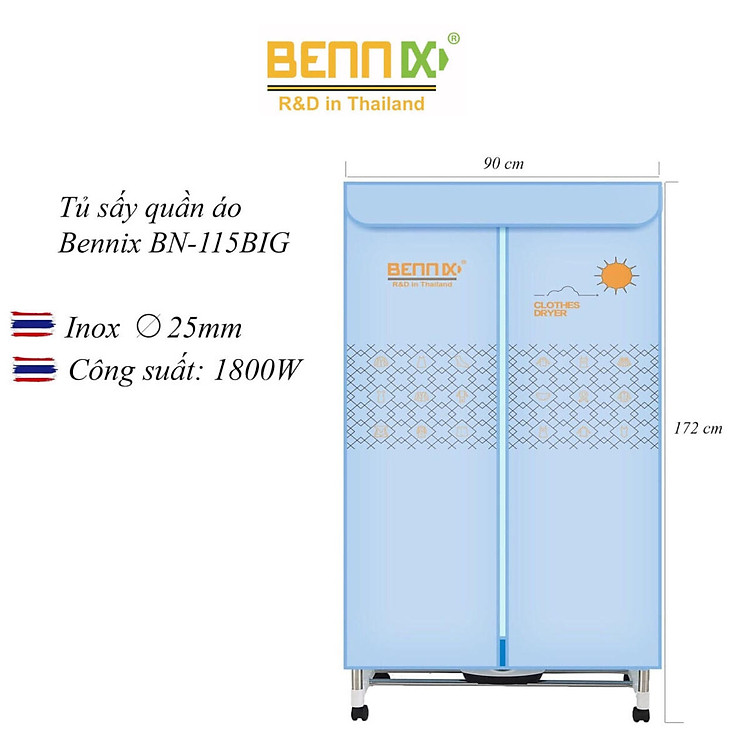 Tủ sấy quần áo Bennix Thái Lan BN-115BIG công suất 1800W