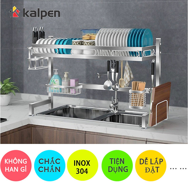 Kệ chén bát Inox 304 trên bồn rửa thông minh Kalpen size 85cm hàng chuẩn Đức