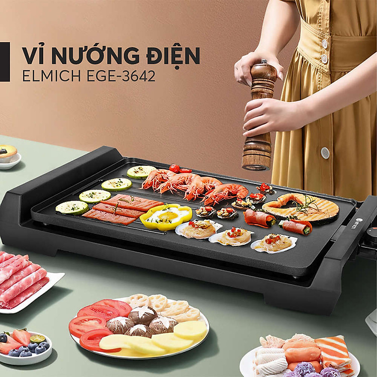 Vỉ nướng điện chống dính Emich EGE-3642 công suất 1800W khay nướng rời