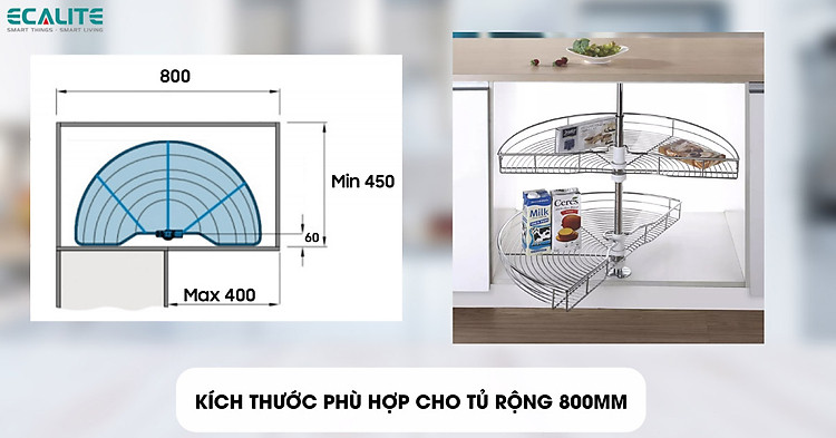 Kích thước mâm xoay phù hợp tủ rộng 800mm