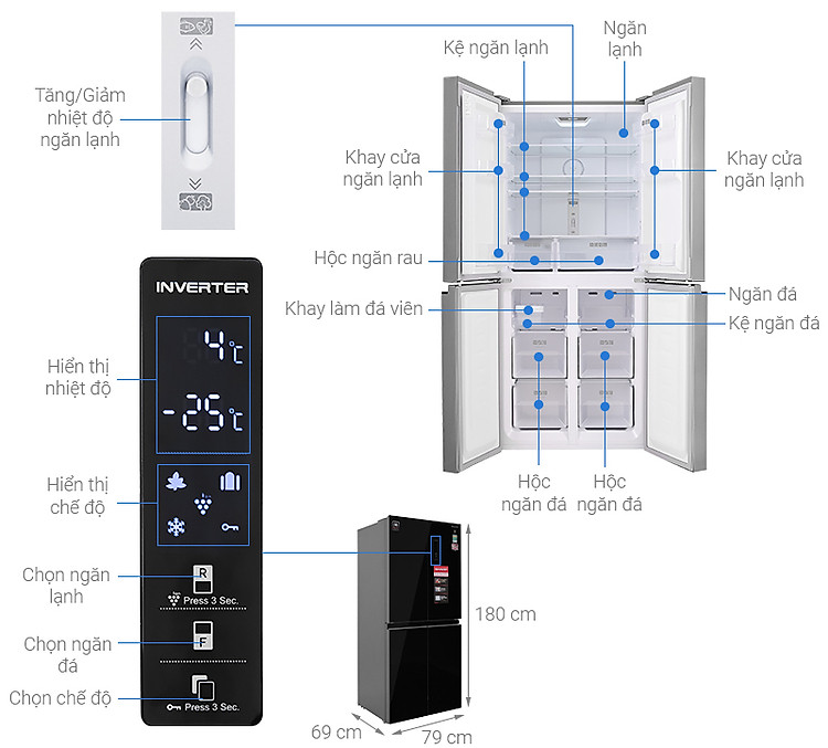 Thông số kỹ thuật Tủ lạnh Sharp Inverter 401 lít SJ-FXP480VG-BK