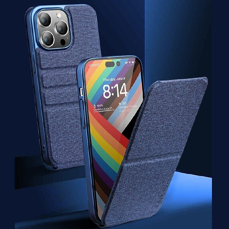 Case ốp lưng canvas cho iPhone 14 Pro Max (6.7 inch) hiệu X-level Stand Journey bảo vệ camera, lật dọc kiêm giá đỡ điện thoại