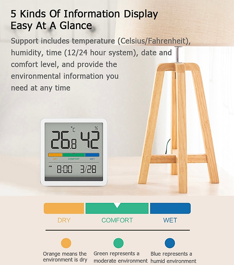 Đồng hồ nhiệt độ và độ ẩm Xiaomi youpin Miiiw Mute Màn hình LCD lớn 3,34 inch độ chính xác cao