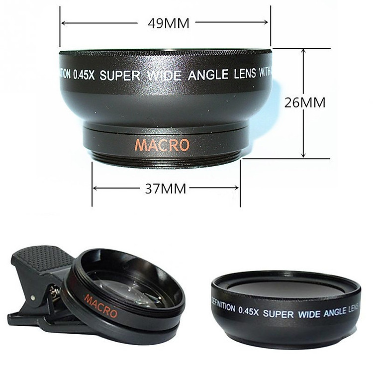 Bộ kính Lens góc rộng cho điện thoại 0.45X Aturos 49UV