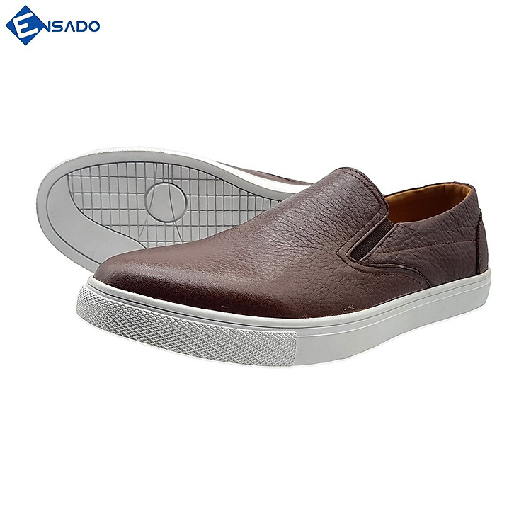  Giày Slip On Nam Giày Sneaker Nam Da Bò Nguyên Tấm Năng Động Trẻ Trung Ensado SL1316 (Nâu) 