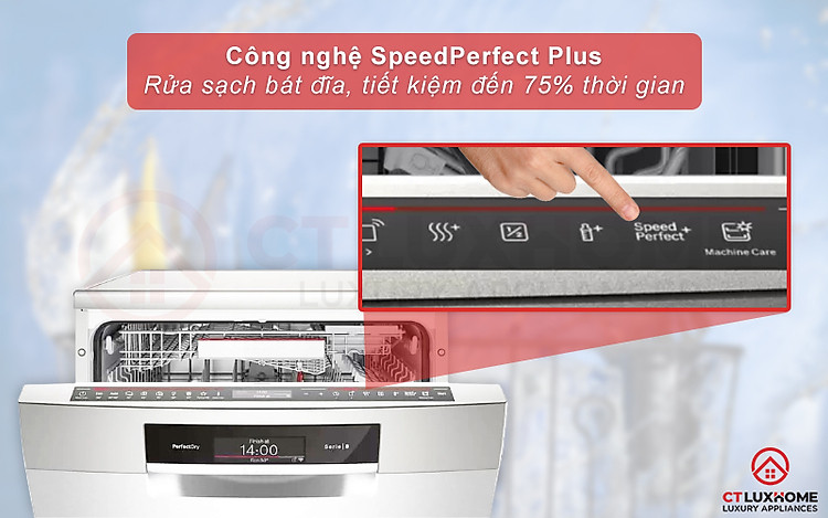 Tiết kiệm đến 75% thời gian rửa với tính năng SpeedPerfect Plus