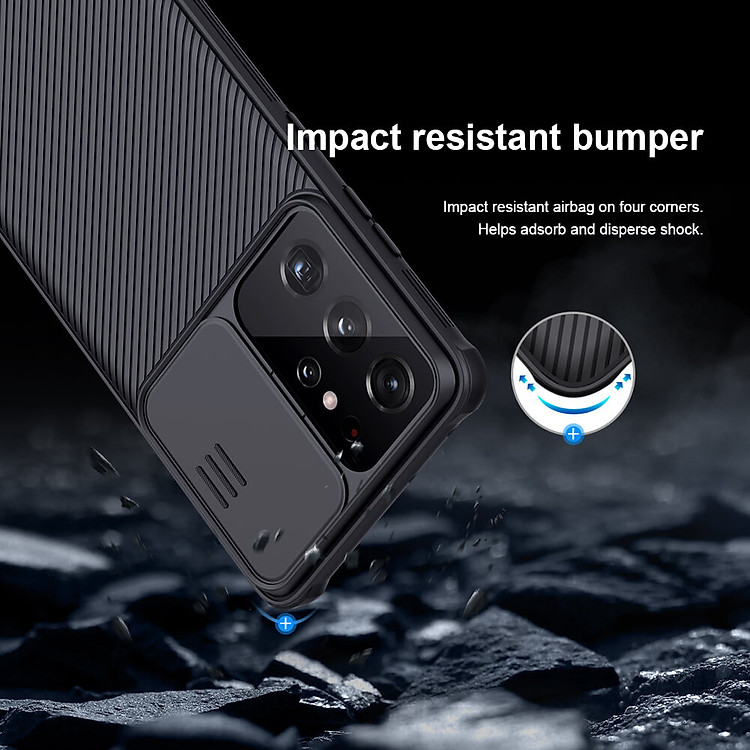 Ốp lưng cho Samsung Galaxy S21 Plus bảo vệ camera chống sốc hiệu Nillkin Camshield chống sốc cực tốt, chất liệu cao cấp, có khung & nắp đậy bảo vệ Camera - hàng chính hãng