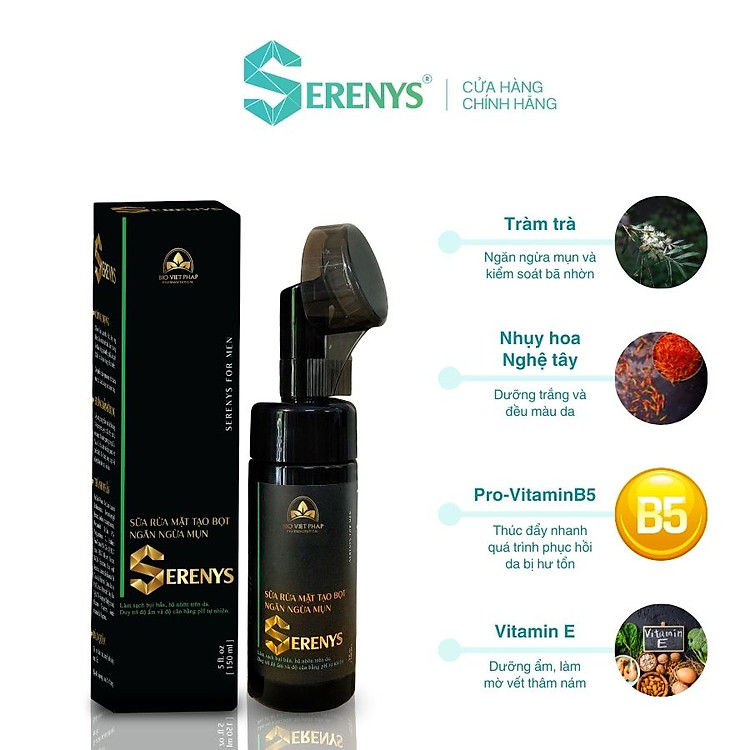 Sữa Rửa Mặt Nam Serenys 150ml thành phần sữa rửa mặt tạo bọt nam giới serenys