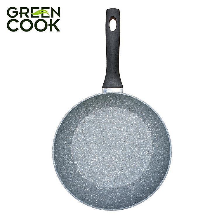 Chảo vân đá chống dính đáy từ sâu lòng GREEN COOK GCP02-24IHB 24 cm tay cầm chịu nhiệt màu đen