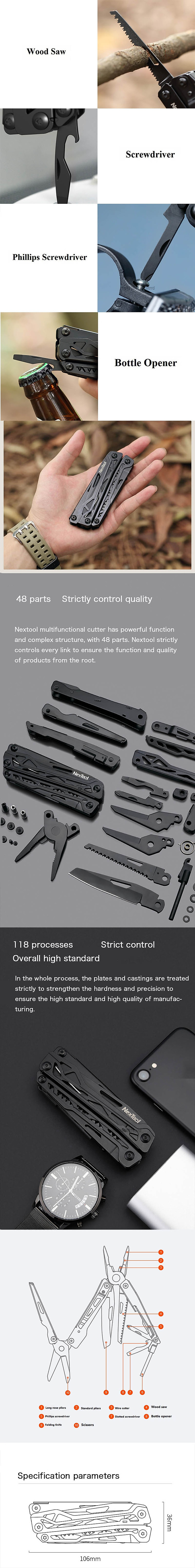 Xiaomi NEXTOOL Kìm đa chức năng 10 IN 1 Dụng cụ dao gấp cầm tay Dụng cụ cắt tuốc nơ vít không gỉ bền bỉ Kìm cắt thước