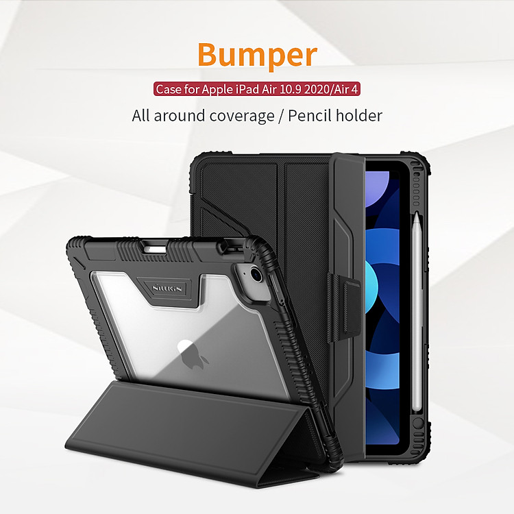 Bao da Nillkin Bumper Leather Case cho iPad Air 4 2020 10.9 Inch / iPad Pro 11 inch 2020 & 2018 (Có khe cắm bút Apple Pencil) - Hàng Nhập Khẩu
