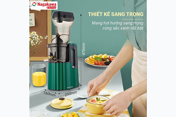 Máy ép chậm Nagakawa NAG0817 - Thiết kế sang trọng, màu sắc ấn tượng