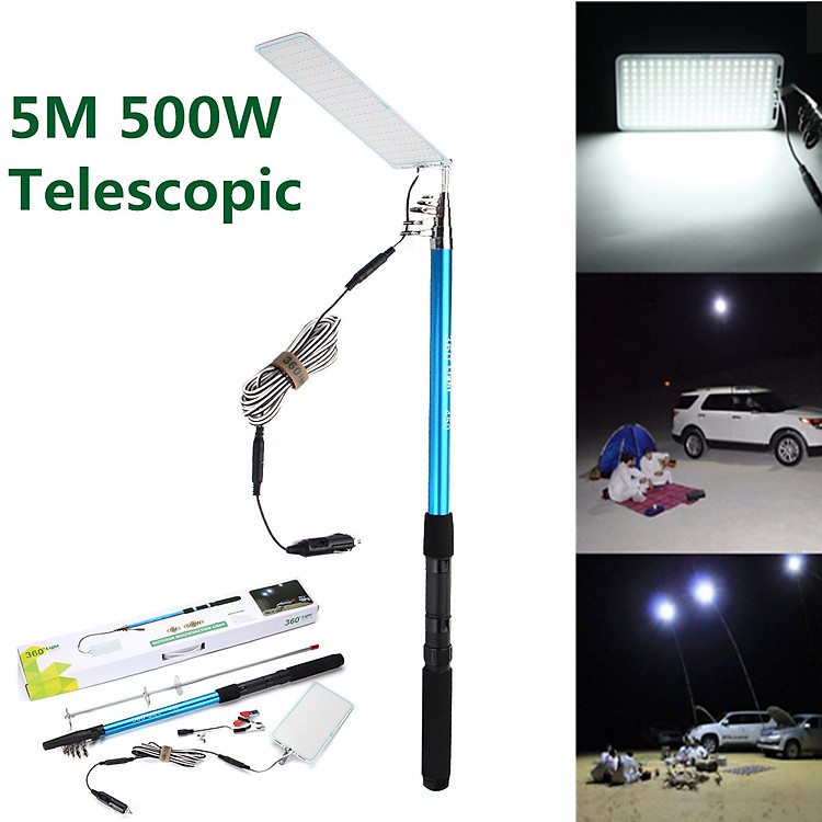 Portable 5m 500w Telescopic Fishing Rod Panel Light 180 Led 2835smd 36000lm White Fish Lantern Rf Remote Outdoor Camping Tent Lamp Car Repair Dc 12v Tiki Portable 5m 500w Telescopic Fishing Rod, Telescopic Fishing Rod Led Light Outdoor Multifunction Lamp