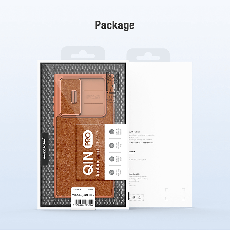 Case bao da leather chống sốc cho Samsung Galaxy S22 Ultra hiệu Nillkin Qin Pro trang bị nắp bảo vệ Camera (Chất liệu da cao cấp, có ngăn đựng thẻ, mặt da siêu mềm mịn) - hàng nhập khẩu
