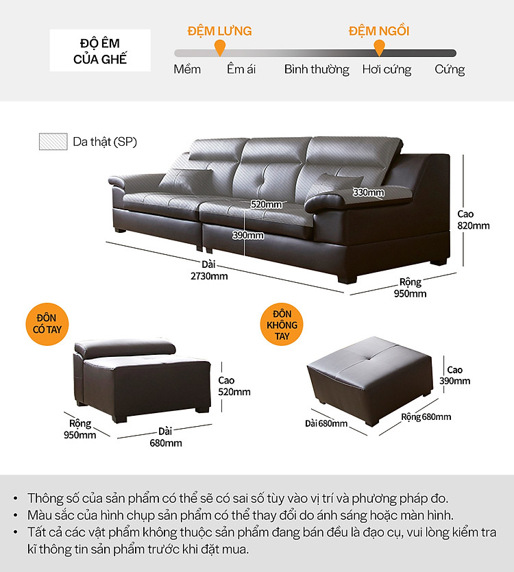 sf315 - ghế sofa da thật 4 chỗ ngồi kèm đôn không tay 8