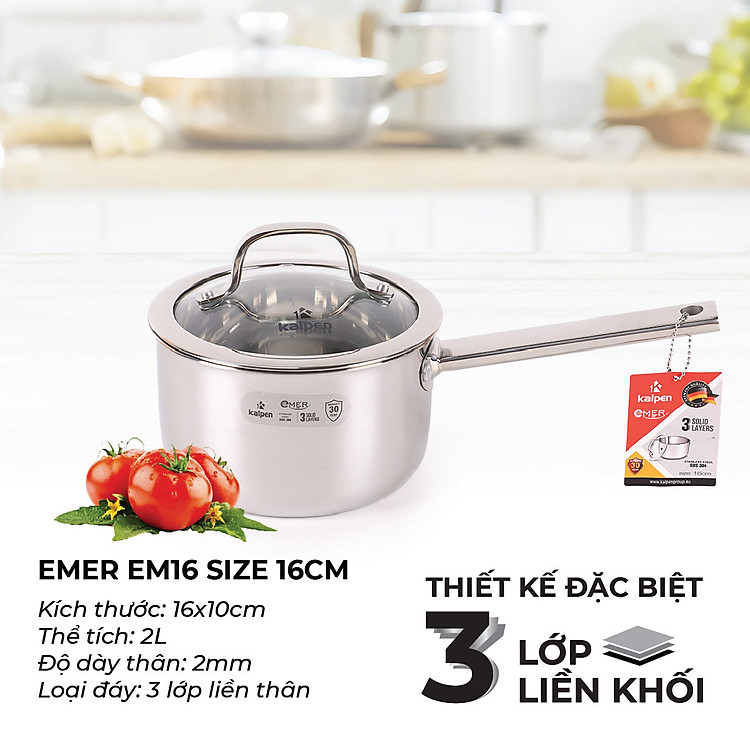 Quánh inox 3 lớp liền khối Kalpen Emer EM16 size 16cm