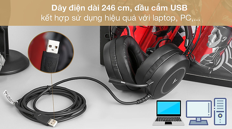 Tai nghe chụp tai Gaming Rapoo VH160 - Sử dụng được với các thiết bị có cổng USB