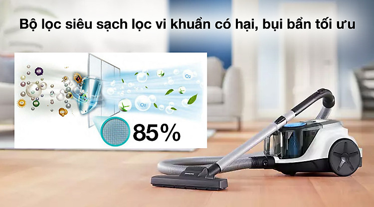 Máy hút bụi Philips XB2023/01 - Công nghệ hút bụi hiện đại với bộ lọc siêu sạch cho phép lọc đến 85%