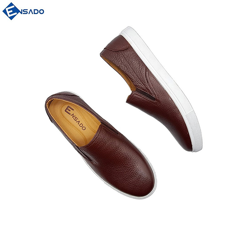  Giày Slip On Nam Giày Sneaker Nam Da Bò Nguyên Tấm Năng Động Trẻ Trung Ensado SL1316 (Nâu) 