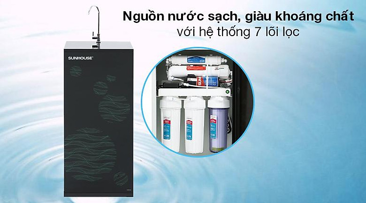 Máy lọc nước RO Sunhouse SHA8866K 7 lõi - Nguồn nước được lọc trong sạch, bổ sung nhiều khoáng chất tốt cho sức khỏe với hệ thống 7 lõi lọc