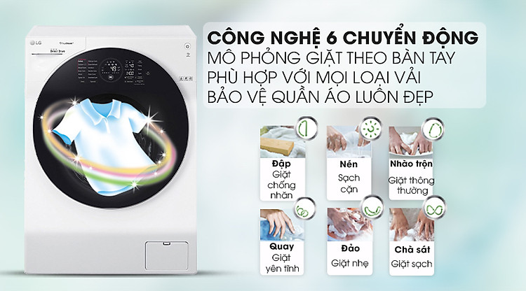 6 motion DD - Máy giặt sấy LG Inverter 10.5 kg FG1405H3W1 6 motion DD - Máy giặt sấy LG Inverter 10.5 kg FG1405H3W1