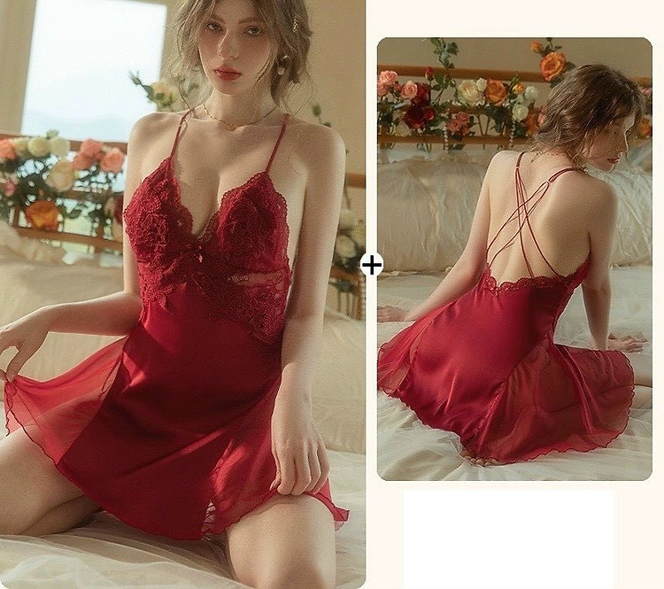 Váy Ngủ Lụa Phối Ren Quyến Rũ