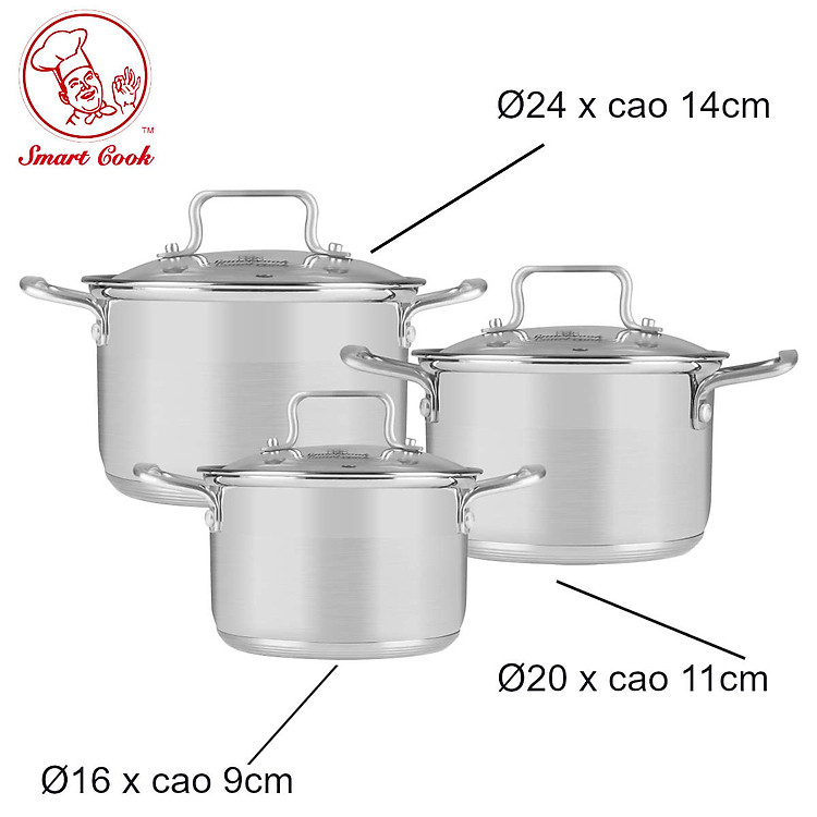 Bộ nồi Inox cao cấp 5 đáy Smartcook SMR3 dùng bếp từ