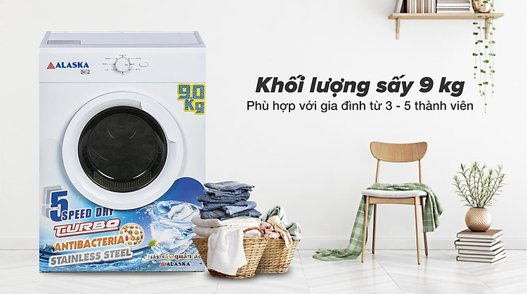 Máy sấy thông hơi Alaska 9 kg S90 - Khối lượng sấy 9 Kg