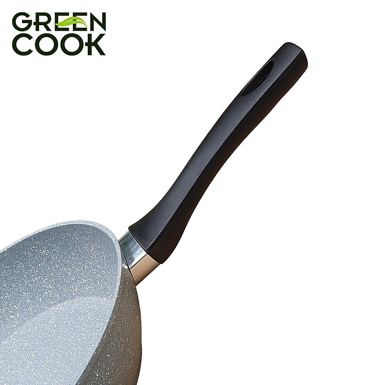 Chảo vân đá chống dính đáy từ sâu lòng GREEN COOK GCP02-24IHB 24 cm tay cầm chịu nhiệt màu đen