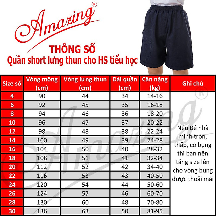 Quần đùi lưng thun học sinh cấp 1 hiệu Amazing, short xanh bé trai tiểu học, 2 túi đắp ngoài, size 14kg đến 95Kg 1