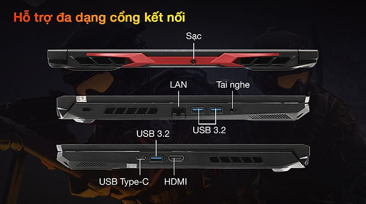 Acer Nitro 5 Gaming AN515 57 720A i7 11800H (NH.QEQSV.004) - Cổng kết nối