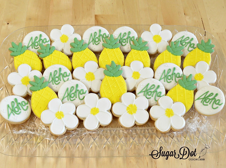 sugar cookies decorated royal icing custom hawaii aloha pineapple flower frederick md maryland platter.jpg